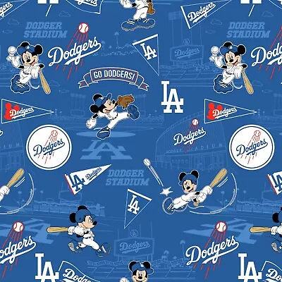 MLB Disney Mickey Los Angeles Dodgers Logo Cotton Fabric By The Half Yard BTHY • $7.95