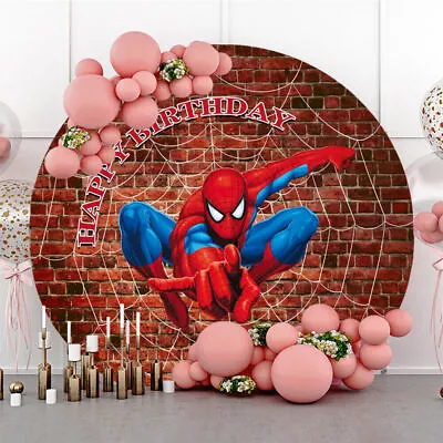 $28.82 • Buy Round Spiderman Backdrop Boys Birthday Party Circle Photo Background Banner