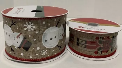 Celebrate It Burlap W/Snowman & Burlap W/ Nutcrackers Wire Ribbon 25 Foot Each • $9.99