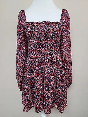 MIAMI FRANCESCA'S Women's Dress Smocked Square Neck Long Sleeve Floral.Size L • $21.24
