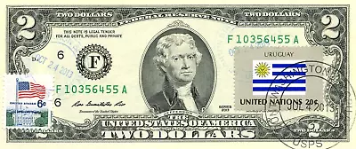 $2 Dollars 2013 Star Stamp Cancel Postal Flag From Uruguay Value $175 • $175