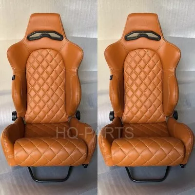 2 X Tanaka Tan Pvc Leather Racing Seats Reclinable + Diamond Stitch For Vw • $347.81