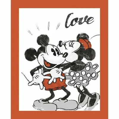 Disney Mickey & Minnie Mouse Vintage Looking Love Scene 35 X 44 Fabric Panel • $12.99