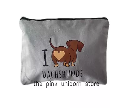 Brand New Cute Dachshund Dog Gray Organization Zip Bag Change Purse • £10.61