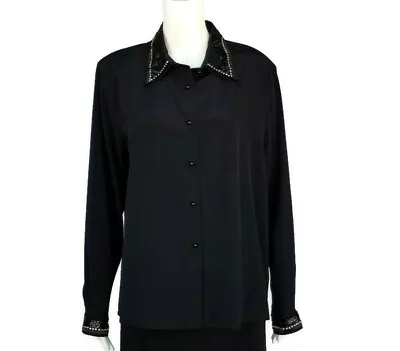 Vintage Yves St. Clair Blouse Embellished Long Sleeve Womans Black Size 14 • $18.99