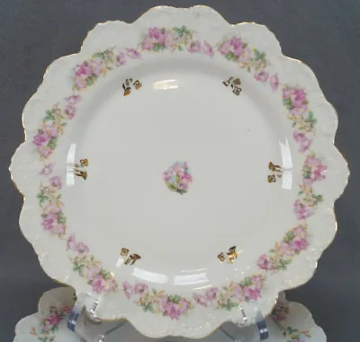 Set Of 3 Moritz Zdekauer Habsburg Pink Floral & Gold Luncheon Plates Circa 1900 • $50