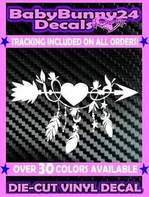 $5.99 • Buy Arrow Feathers Native American Heart DECAL Sticker Car Truck Laptop Window 