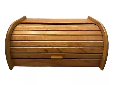 Bamboo Bread Box Wooden Storage Keeper Holder Vintage Large Capacity Roll Top • $35