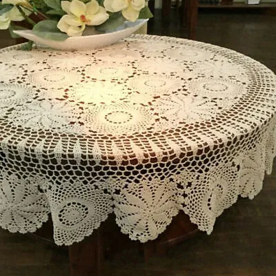 $57.99 • Buy Vintage Round Hand Crochet Tablecloth Lace Table Cloth Cover Wedding Home 130cm