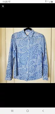 J CREW Boy Silk Cotton Blend Blue White Button Down Long Sleeve Top • $25