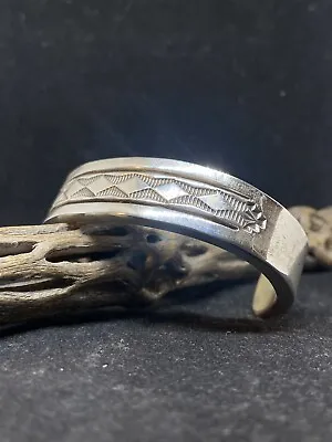 Native Navajo Plain Sterling Silver Stamped Cuff Men’s Bracelet Bruce Morgan • $850