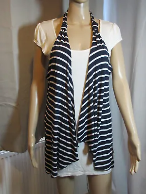 FREE POST Internacionale Mock-layer White Cap Navy Stripe Waterfall Top Size 12 • £5.50