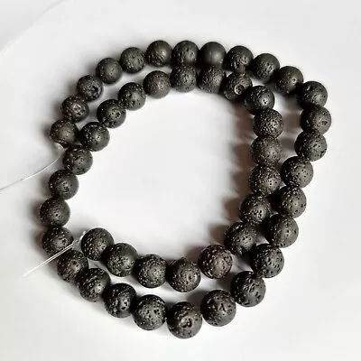 Lava 8mm Semi Precious Gem Stone Beads Black Pumas 46 Beads 15  Long NB19 • £3.91