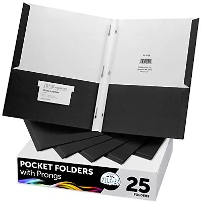 Two-Pocket Folders With 3-Prong Fasteners Black Color 25-Pack Durable Texture... • $42.45