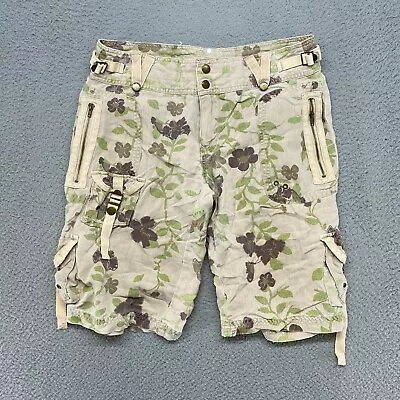 Da-Nang Shorts Womens Small 100% Silk Floral Military Cargo Utility Army • $48.95