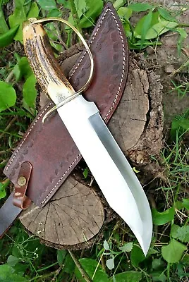 Elk Stag Antler Handle Brass Thick Guard Hunting Survival Camp Bowie Knife Edc • $199.90