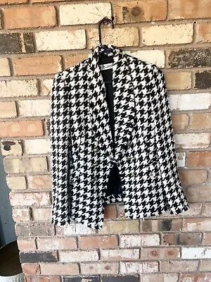 Zara Black And White Houndstooth Lined Blazer Jacket Size XS Bloggers Fav • $65