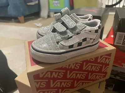 VANS Toddler Shoes Glitter Silver True White Size 3 Infant • £16.99