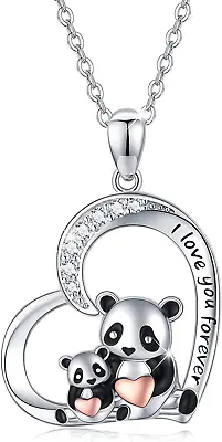 Panda Heart Necklace  I Love You Forever  Pandas Pendant Necklace S925 Sterling  • $92.36