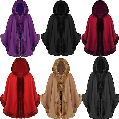 £21.99 • Buy New Women Celebrity Faux Fur Hooded Wrap Puncho Cape Ladies Mantle Coat 8 - 18