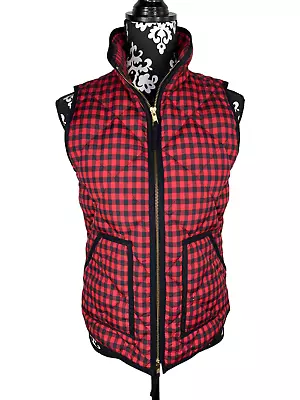 Womens J Crew Quilted Down Puffer Vest Red Black Checkered XS • $19.95