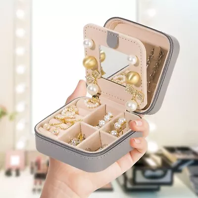 [Silver]Mini Jewelry Box With Mirror Portable Travel Case Holder Organizer Ring • $9