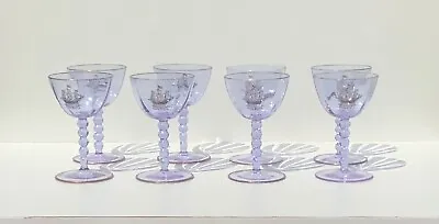 8 Moser Alexandrite Art Glass Enameled Wine Goblets • $480