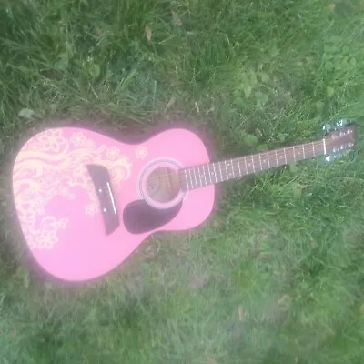 $75 • Buy First Act Wood 6 Strings Acoustic Guitar Classic Parlor Size Pink