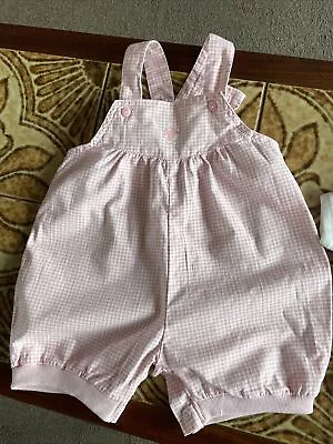 Mothercare Baby Girls Vintage Pink Gingham Duck Overalls Dungaree Shorts 3-6 M • £8.99