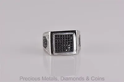 Sterling Silver Black Micro Pave Cluster Tapered Band Ring 925 Sz: 6 • $29.50