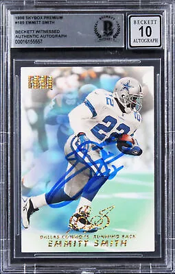 Cowboys Emmitt Smith Signed 1998 Skybox Premium #189 Card Auto 10! BAS Slabbed • $149.99