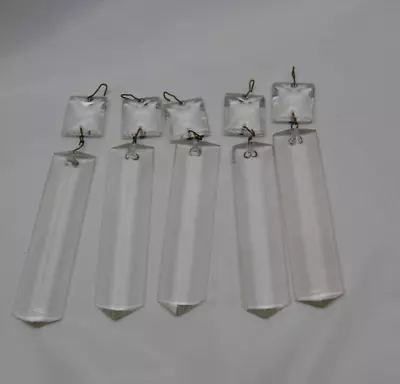 Lot 5 Antique Vintage Chandelier Prisms Glass Crystals Replacement 4  Rectangle • $25