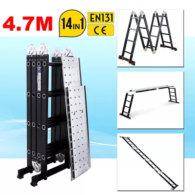 4.7M Aluminium Multi-Purpose Folding Ladder Combination Platform Extendable Step • £121.97