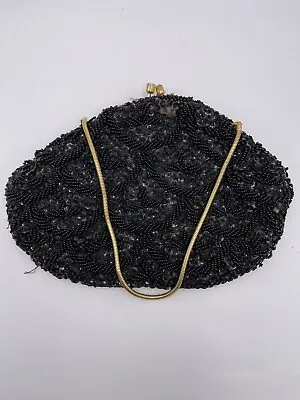 Vintage Purse Simon Black Beaded Gold Strap Made In British Hong Kong **READ*** • $11.99