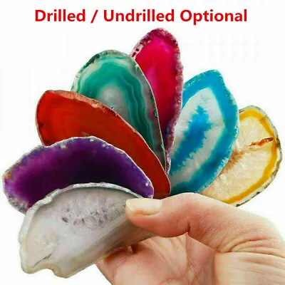 Natural Agate Slice Geode Polished Crystal Quartz Gemstone Healing Stone Pendant • $3.99