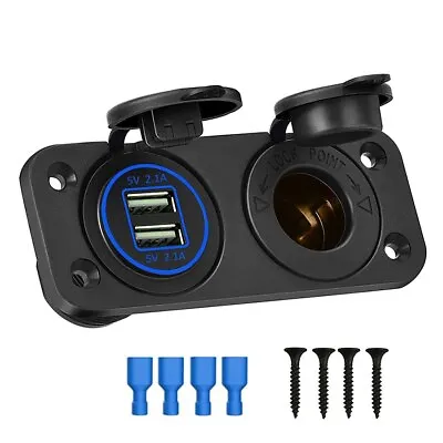 12-24V Cigarette Lighter Socket 2.1A Dual USB Charger Power For Car Boat Marine • £8.39