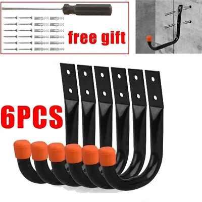 6Pcs Storage Hooks Wall Mounted Brackets Ladder Garage Bikes Tools Garden Shed • £8.89