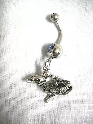 3D MOMMA FEEDING BABY BIRD IN NEST CHARM 14g BABY BLUE CZ BELLY RING NAVEL BAR • $5.99