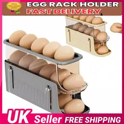 Automatic Scrolling Egg Rack Holder Storage Box Container Refrigerator 3-Tier UK • £1.19
