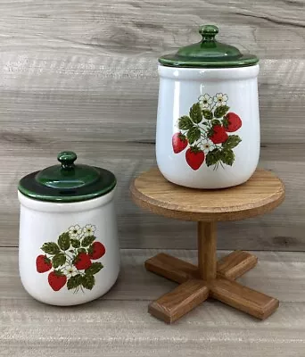 SET OF 2 Vintage McCoy Pottery Canisters Strawberry Country W Lids 135 6 Inch • $38.24