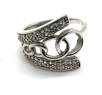 Mens Audi Circle Linked Round CZ Sterling Silver 925 Biker Ring Size 6 Unisex • $27