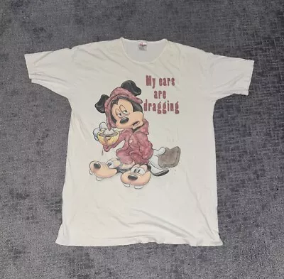 Vintage 90s Disney Mickey Mouse My Ears Are Dragging White Sleep T Shirt • $12.99