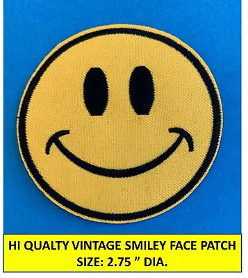 Yellow Smiley Face Emoji Vintage Embroidered Patch - Iron On/sew On (2.75  Dia) • $2.25