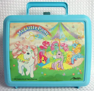 Vtg 89 Aladdin My Little Pony Aqua Plastic Lunchbox W/ Metal Latch *Cracked* • $15.99