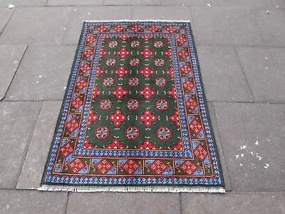 Vintage Traditional Hand Made Oriental Wool Green Small Rug 151x103cm • £195