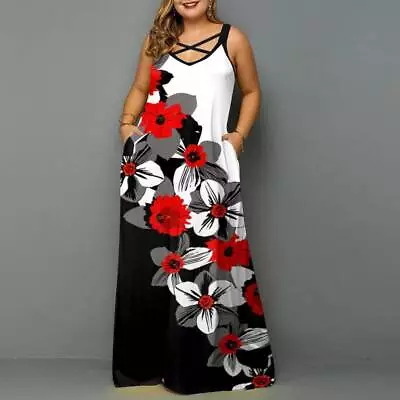 Plus Size Womens Sleeveless Maxi Dress Ladies Baggy Kaftan Holiday Long Dress AU • $34.79