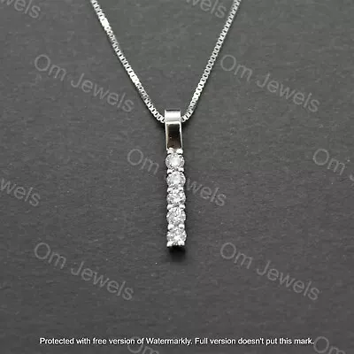 0.90Ct Round Cut D/VVS1 Diamond Bar Pendant 14K White Gold Finish Free Chain • $26.46