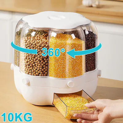 Rotatable Food Sealed Storage Container Grain Box Cereal Dispenser Rice Tank UK • £22.89