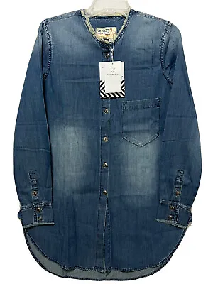 Free People X Sandrine Rose Mandarin Denim Shirt Women’s SMALL Button Up Top NWT • $37