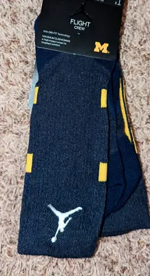 Nike MEN'S MICHIGAN WOLVERINES PE Elite Crew Socks SIZE L Blue BRAND NEW • $49.95